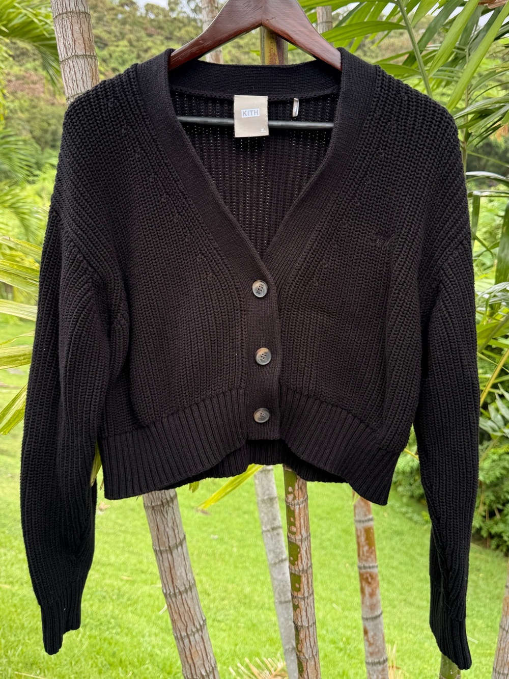 Kith Black Cropped V-Neck Button-Up Cardigan
